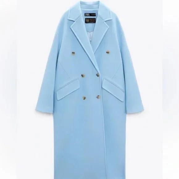 ZARA WOOL BLEND OVERSIZED COAT BLUE - Picture 3 of 5